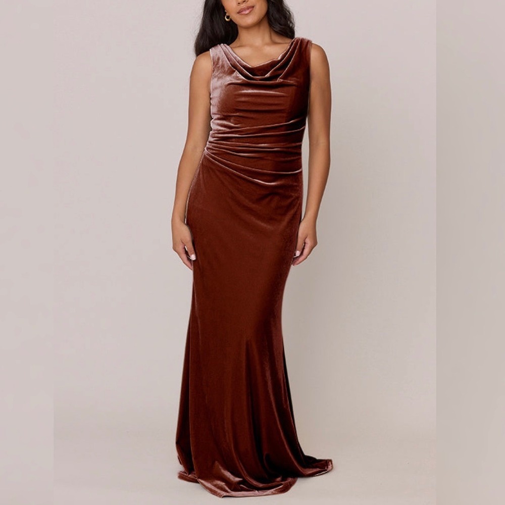 New Revelry Terracotta Orange Faith Velvet Maxi Dress 16‎